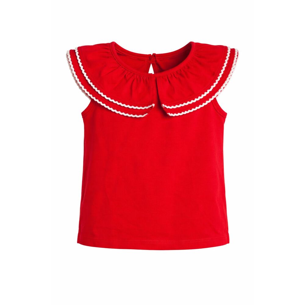 Janie and Jack Girls Red Collar Top Size S Cotton Holiday Shirt Classic Preppy